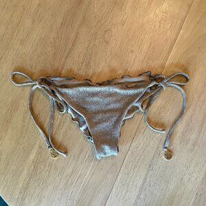 Luli Fama Cosita Buena Gold/Bronze Ruched Back Bathing Suit Bottoms, Women's, S